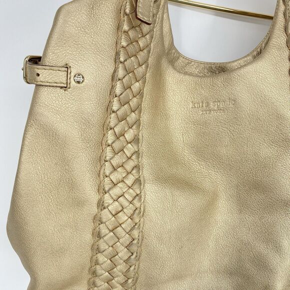 Kate Spade Large Gold Braided Hobo Bag Leather Tote - Picture 4 of 11